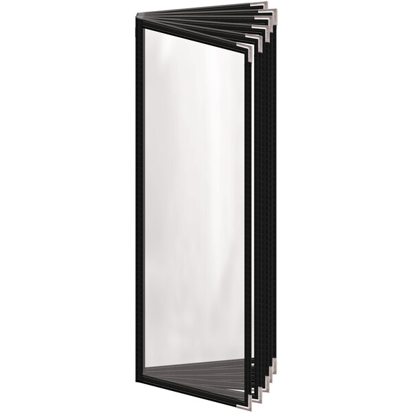 A black rectangular menu cover with silver corners and a gloss finish on a white background.