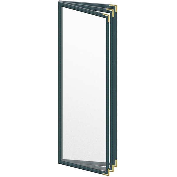 A white rectangular H. Risch, Inc. menu cover with gold smooth corners and a black border.