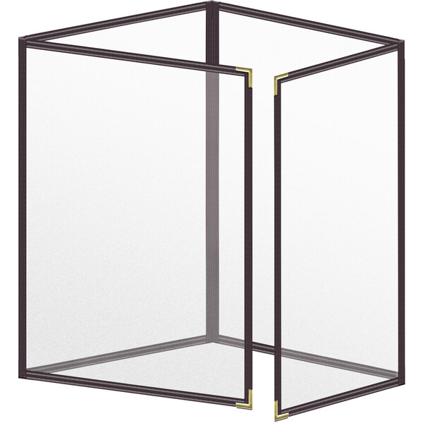 A white rectangular menu cover with black border.