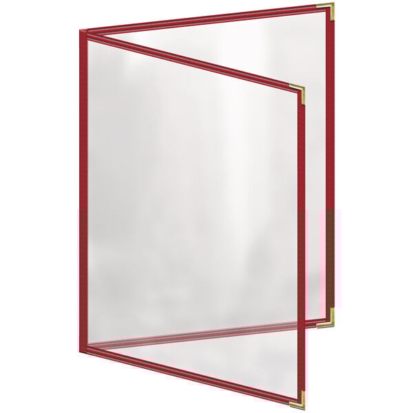 A red menu cover with gold corners and a red and gold frame.