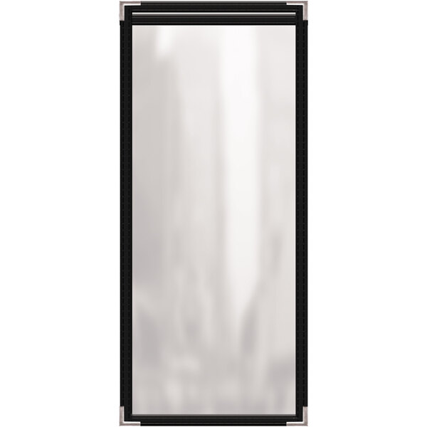 A rectangular white menu cover with a black border.