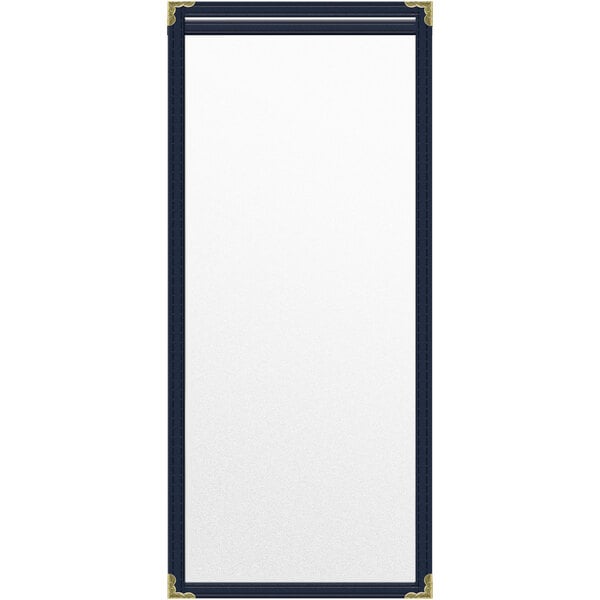 A rectangular object with a white surface and gold trim.