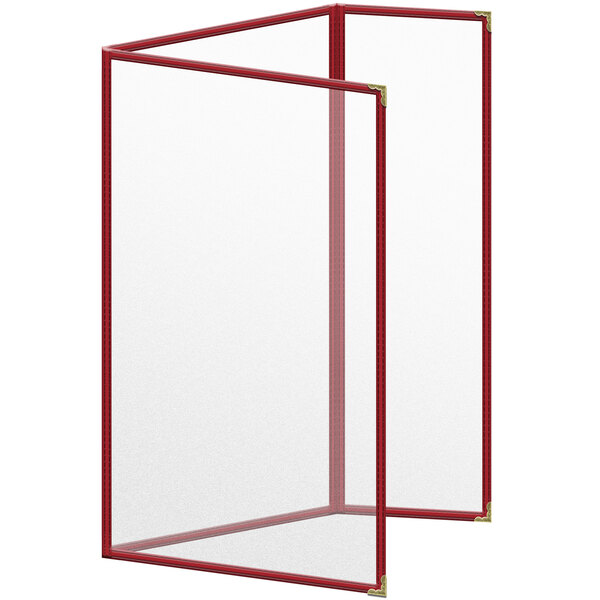 A white menu cover with a red frame and gold decorative corners.