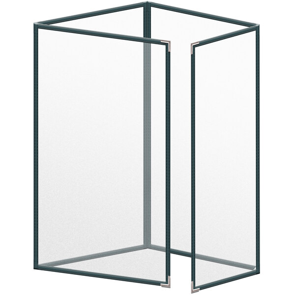 A white rectangular menu cover with black smooth corners and black lines.