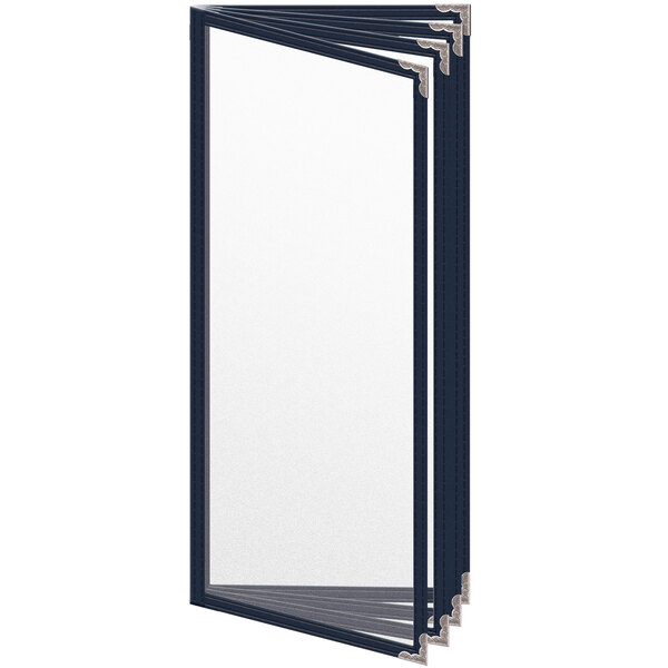 A H. Risch, Inc. blue menu cover with silver decorative corners.