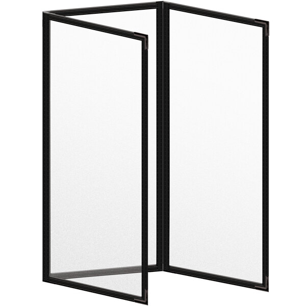 A white rectangular menu cover with black smooth corners and black lines.