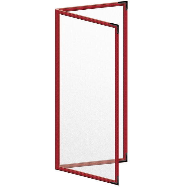 A red rectangular H. Risch, Inc. menu cover with black corners and a matte finish.