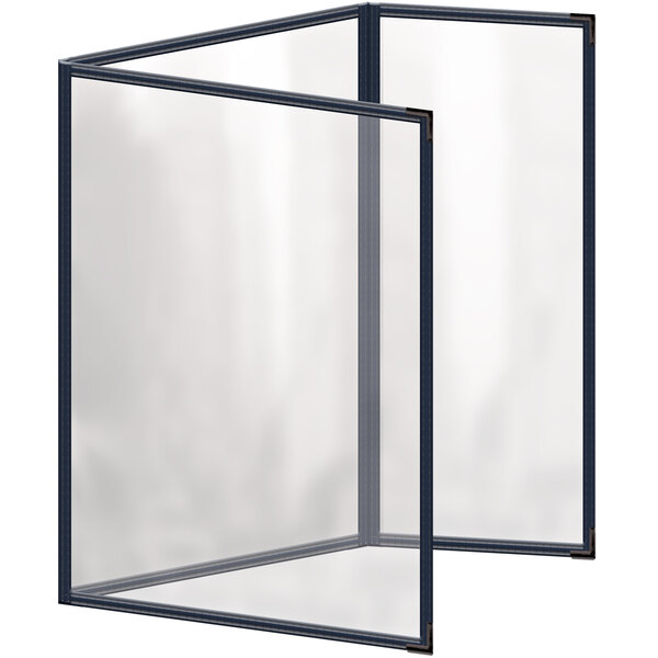 A blue H. Risch menu cover with black smooth corners and glossy finish with a white background.