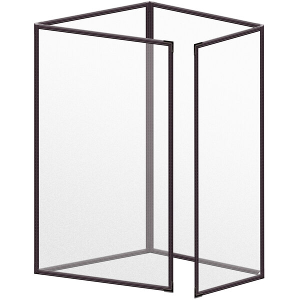 A white rectangular menu cover with black corners and borders.
