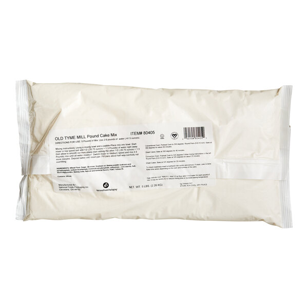 A white bag of 5 lb. Pound Cake Mix.