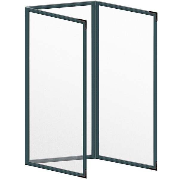 A white rectangular H. Risch, Inc. menu cover with black corners and a green foldout.
