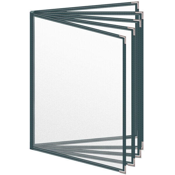 A stack of H. Risch, Inc. green vinyl menu covers with a white border and white paper inside.