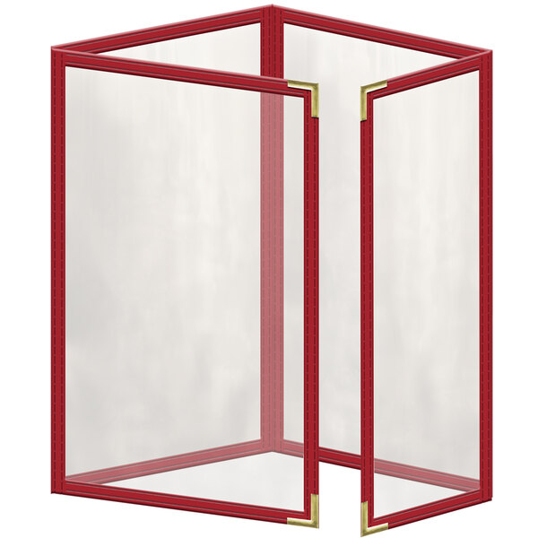 A red vinyl menu cover with gold smooth corners and a gloss finish.