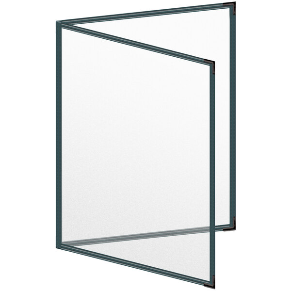 A glass door with a white frame with a H. Risch, Inc. TED Deluxe Green 4 View Menu Cover inside.