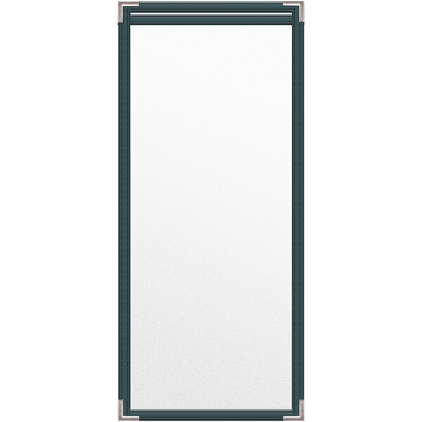 A rectangular white menu cover with silver smooth corners on a white background.