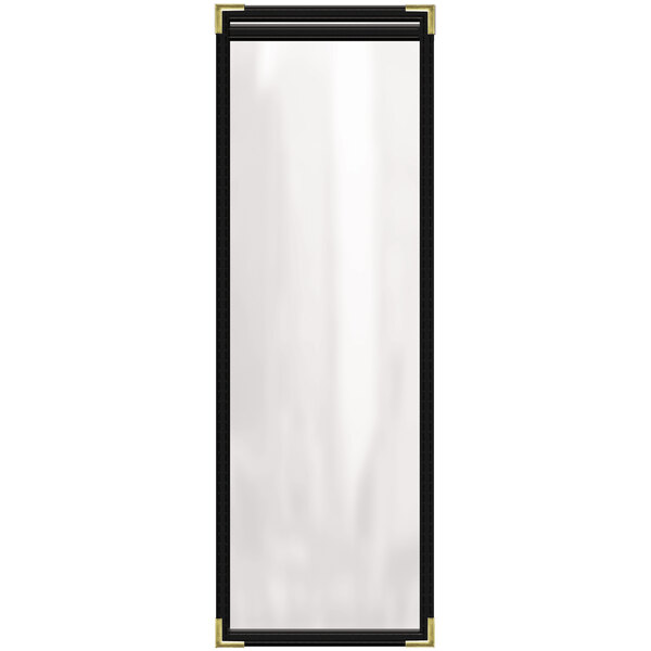 A rectangular white screen with a black and gold rectangular frame.