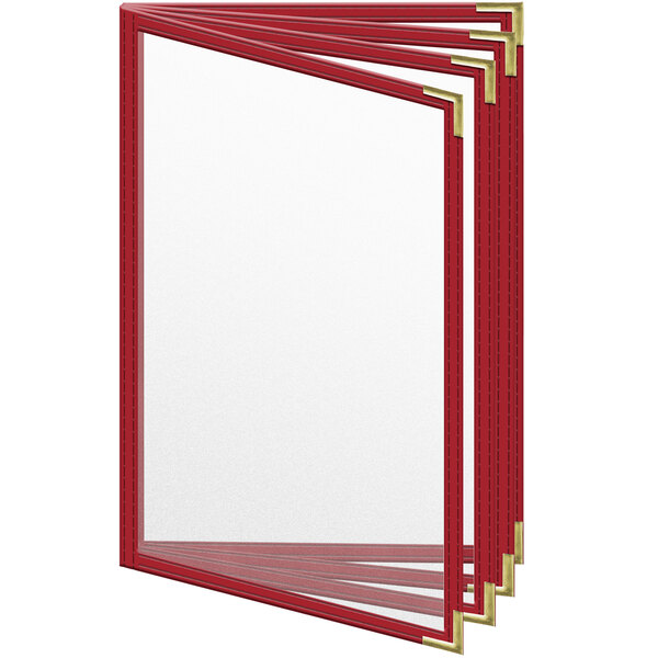 A red H. Risch, Inc. menu cover with gold corners and trim.
