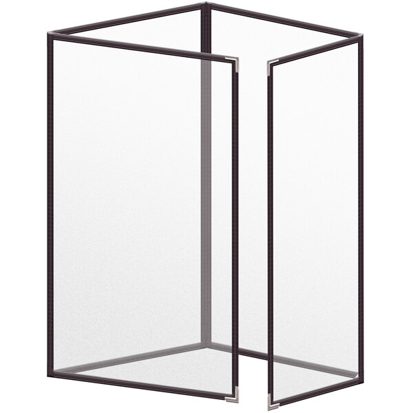 A white rectangular menu cover with black corners and a black border.