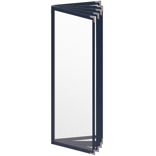 A black rectangular H. Risch, Inc. menu cover with silver corners and a matte finish.