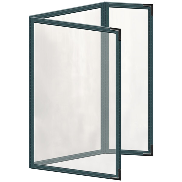 A green menu cover with black corners and a glossy finish with 6 views.