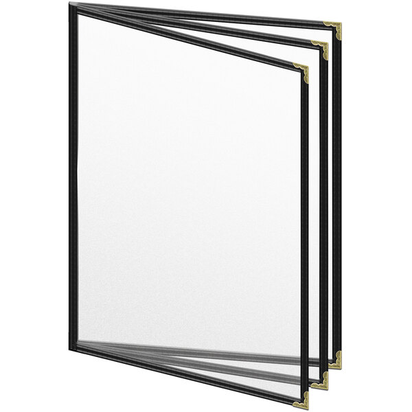 A stack of black H. Risch, Inc. menu covers with gold corners on a white background.