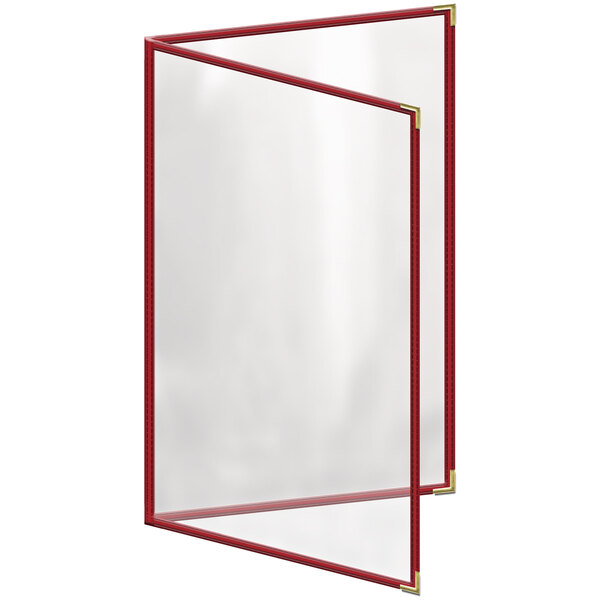 A red rectangular H. Risch menu cover with gold smooth corners and a glossy finish.