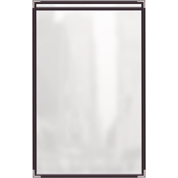 A white rectangular menu cover with black lines.