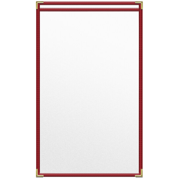 A white board with red trim.