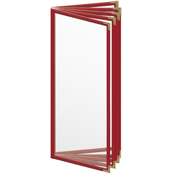 A red rectangular H. Risch, Inc. menu cover with gold corners and a white background.