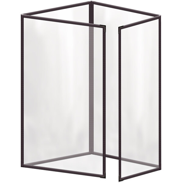 A white rectangular menu cover with black smooth corners and lines.