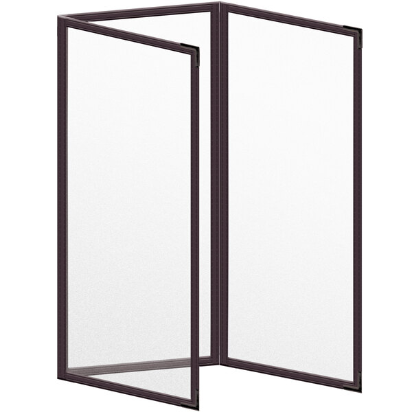 A white rectangular menu cover with black corners and lines.
