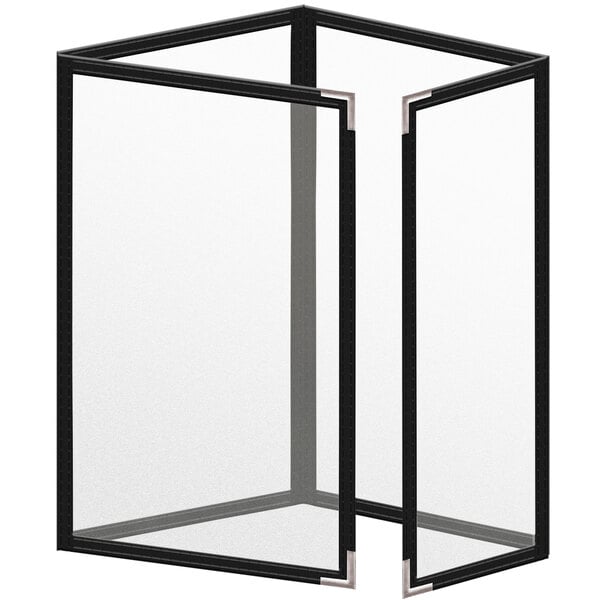 A black rectangular H. Risch, Inc. vinyl menu cover with silver corners and 8 views.