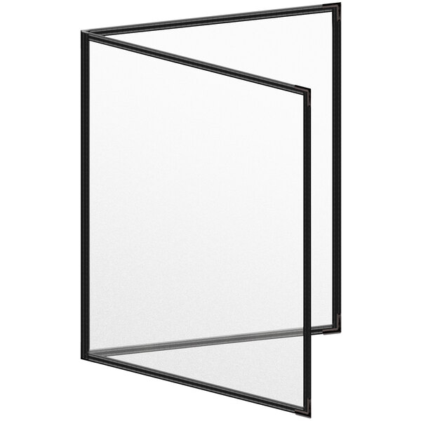 A black board with a glass window and black corners.