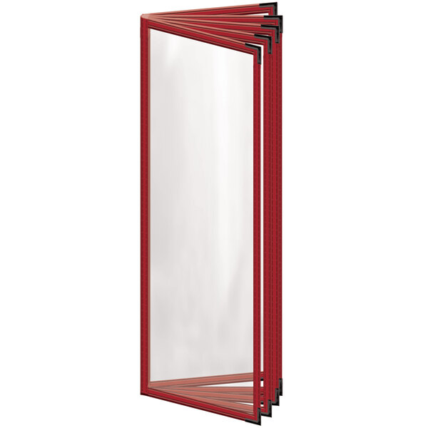 A red H. Risch, Inc. vinyl menu cover with black corners and a gloss finish.