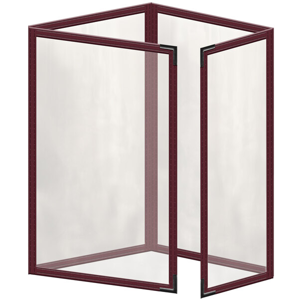A rectangular maroon vinyl menu cover with black smooth corners and a gloss finish.