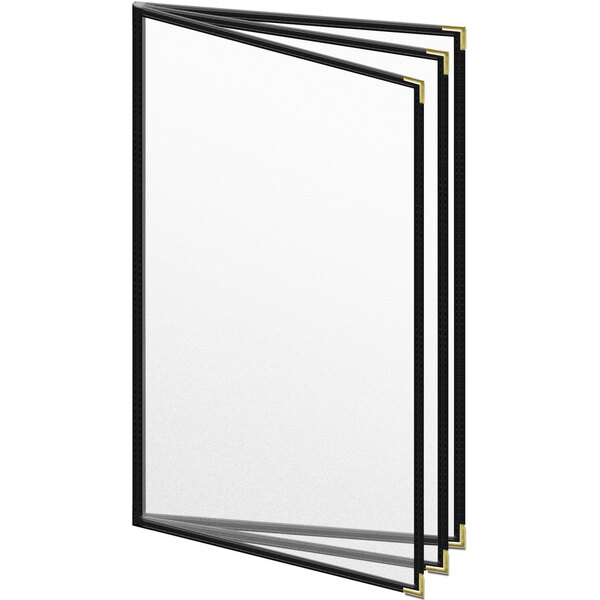 A black H. Risch, Inc. menu cover with black edges and gold corners.