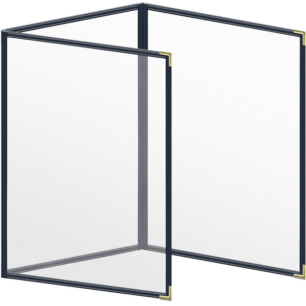 A white rectangular object with a black border and gold corners.