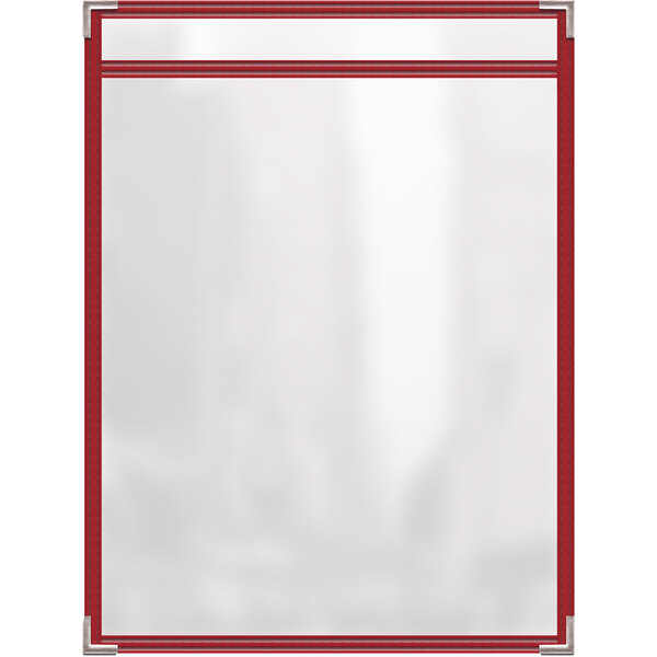 A red rectangular menu cover with a red border and white interior.