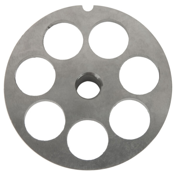 A Globe chopper plate with 8 holes.