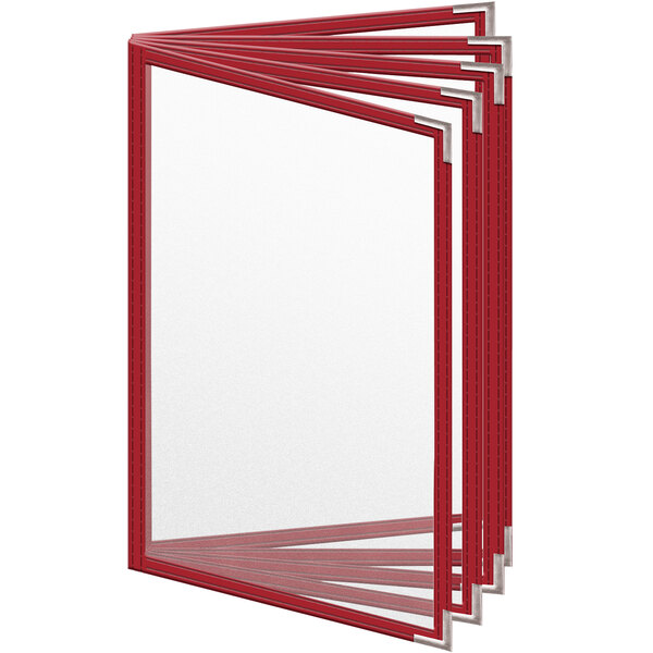 A red H. Risch, Inc. vinyl menu cover with white paper showing in a corner.