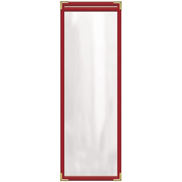 A rectangular menu cover with a red frame.