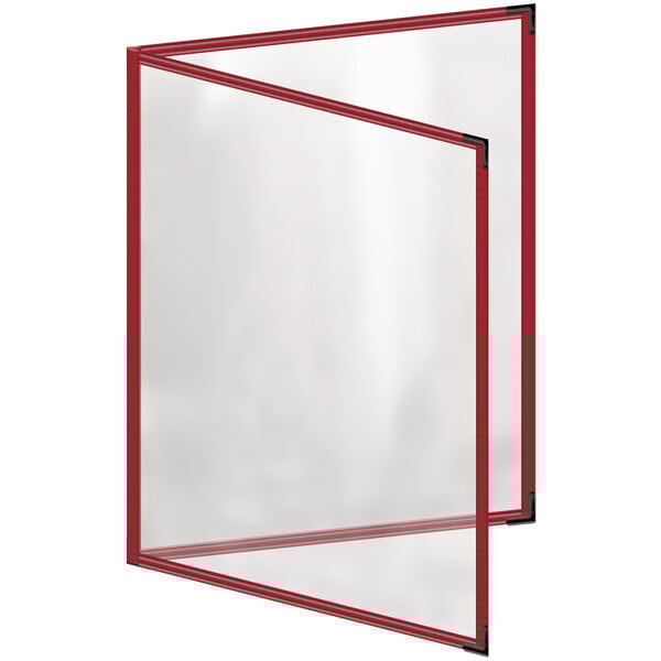 A red menu cover with black corners and a glossy finish.