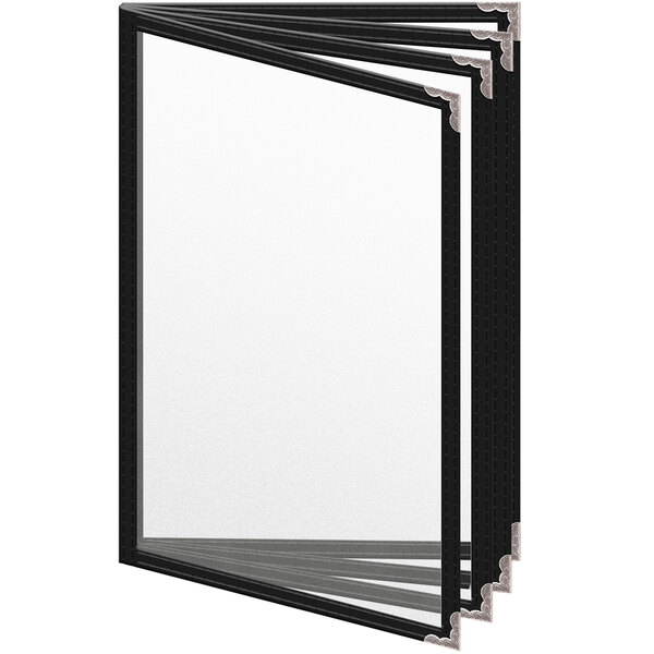 A black H. Risch, Inc. TEDD menu cover with silver decorative corners and black trim.