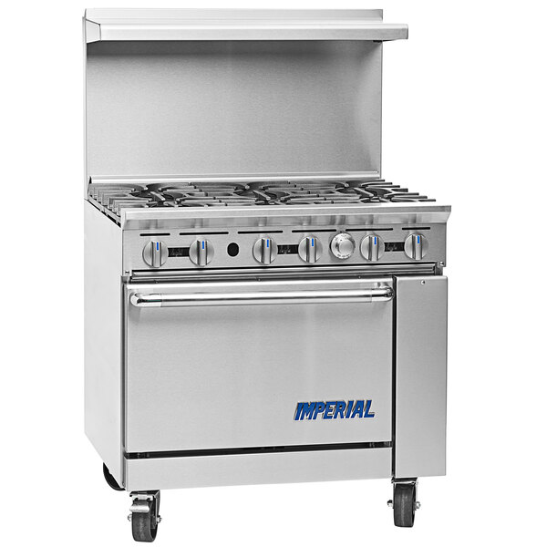 A stainless steel Imperial Range propane range with 2 burners.