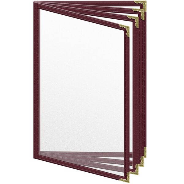 A group of maroon H. Risch menu covers with gold decorative corners.