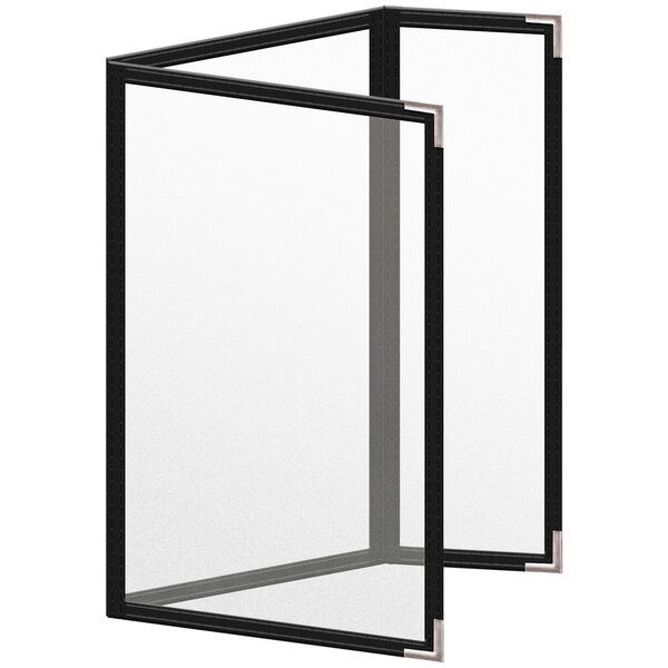 A white rectangular menu cover with black smooth corners and a black border.