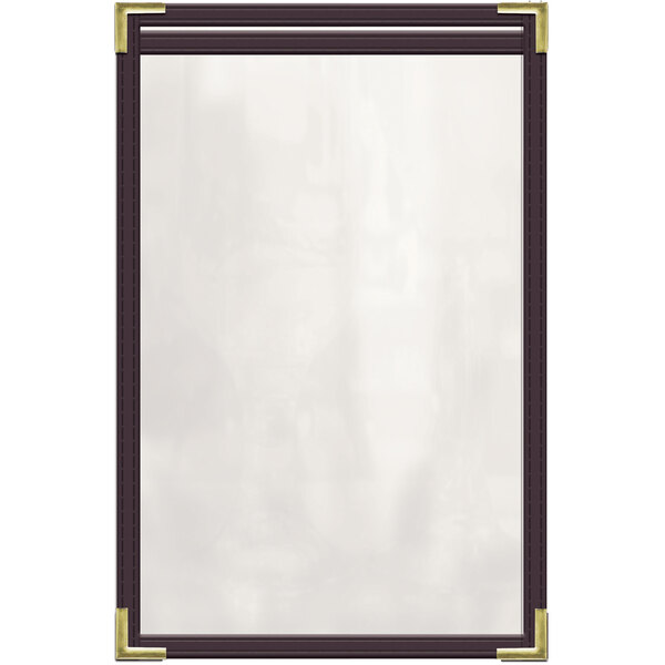 A white board with brown and gold corners.