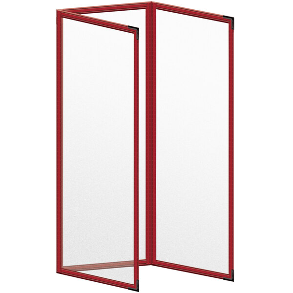 A red rectangular vinyl menu cover with black corners.