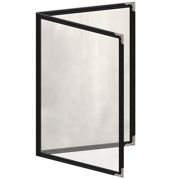 A black TED menu cover with silver corners.