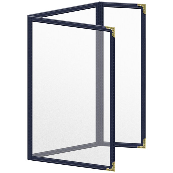 A blue H. Risch, Inc. menu cover with gold corners and a matte finish.